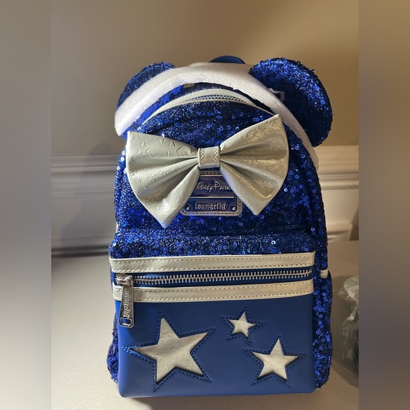 Loungefly Handbags - Disney Minnie Mouse Wishes Come True Blue Sequined Loungefly Mini Backack